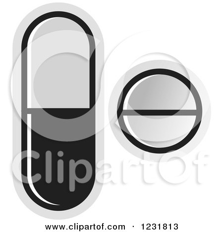 Clipart of a Black and Gray and White Pills Icon - Royalty Free Vector Illustration by Lal Perera