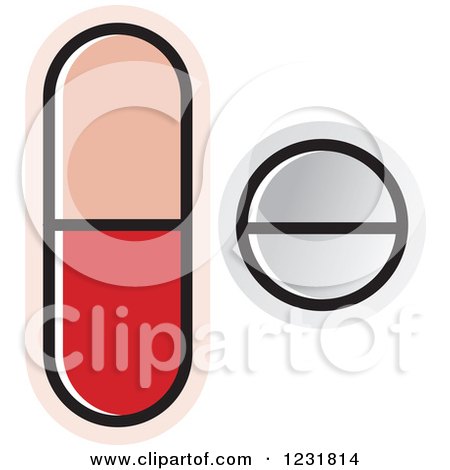 Clipart of a Red and White Pills Icon - Royalty Free Vector Illustration by Lal Perera