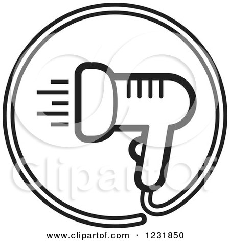 Clipart of a Black and White Hair Blow Dryer Icon - Royalty Free Vector Illustration by Lal Perera