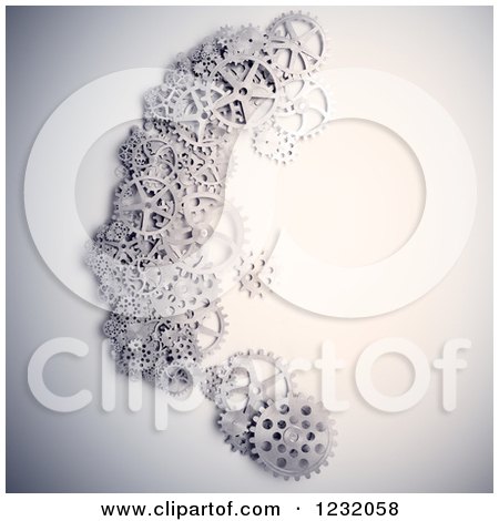 Clipart of a 3d Gear Cog Wheels Forming a Face, on Shading - Royalty Free Illustration by Mopic