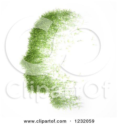Clipart of a 3d Profiled Face Formed of Grass, over White - Royalty Free Illustration by Mopic