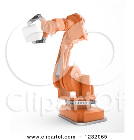 Clipart of a 3d Assembly Robotic Arm Holding a Cube, on White - Royalty Free Illustration by Mopic
