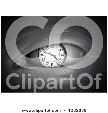 Clipart of a 3d Metal Robots Eye with a Clock - Royalty Free Illustration by Mopic