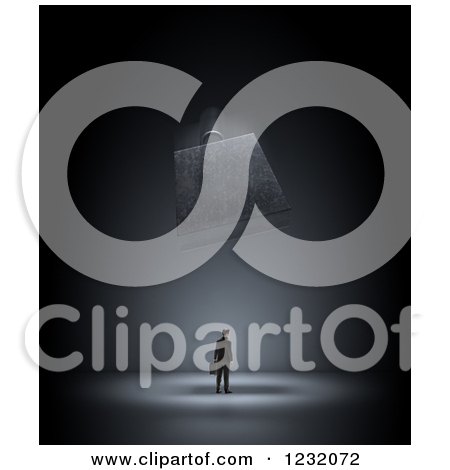 Clipart of a 3d Businessman Under a Falling Weight - Royalty Free Illustration by Mopic