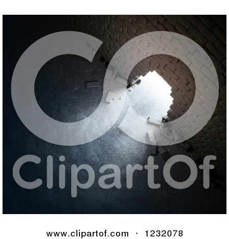 Clipart of a 3d Hole in a Brick Wall, with Light Shining Through - Royalty Free Illustration by Mopic