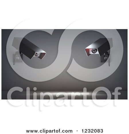 Clipart of 3d Giant Video Surveillance Cameras - Royalty Free Illustration by Mopic