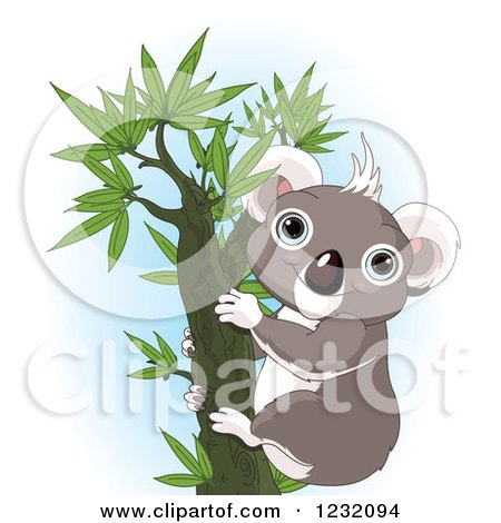 Clipart of a Happy Koala in a Tree over Blue - Royalty Free Vector Illustration by Pushkin