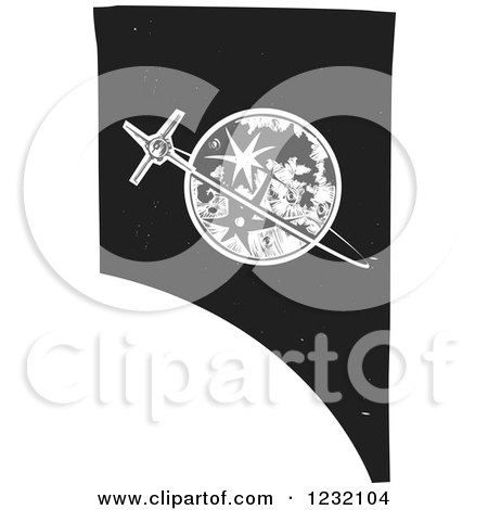 Clipart of a Woodcut Moon and Stars - Royalty Free Vector Illustration by xunantunich