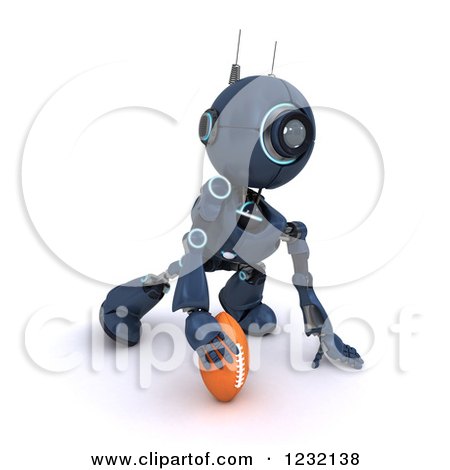 Clipart of a 3d Blue Android Robot Playing American Football 2 - Royalty Free Illustration by KJ Pargeter