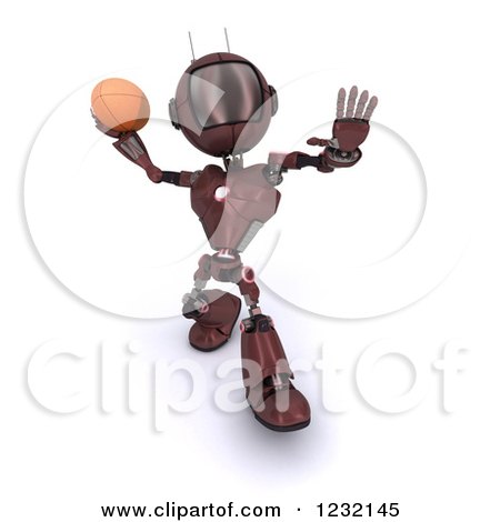 Clipart of a 3d Red Android Robot Playing American Football 2 - Royalty Free Illustration by KJ Pargeter