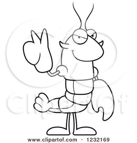 Clipart of a Black and White Peaceful Crawfish - Royalty Free Vector Illustration by Cory Thoman