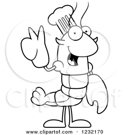 Clipart of a Black and White Peaceful Chef Crawfish - Royalty Free Vector Illustration by Cory Thoman