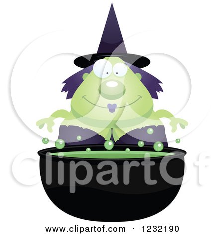 Clipart of a Happy Green Witch over a Cauldron - Royalty Free Vector Illustration by Cory Thoman