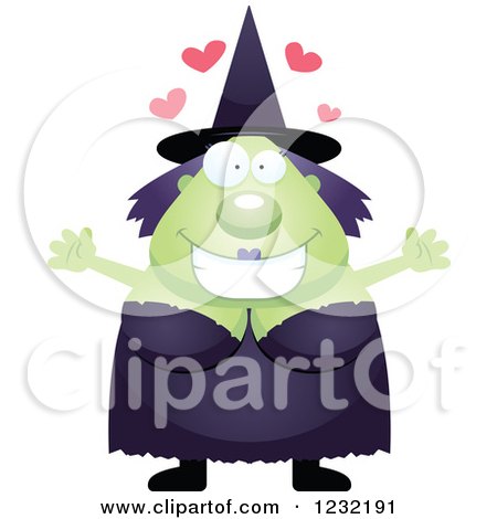Clipart of a Loving Green Witch Wanting a Hug - Royalty Free Vector Illustration by Cory Thoman