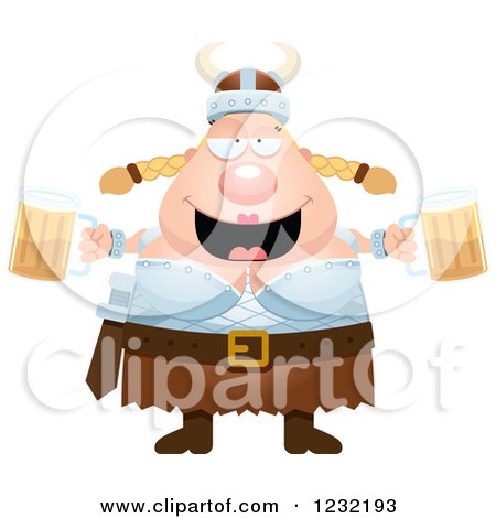 Clipart of a Drunk Blond Viking Woman with Beer - Royalty Free Vector Illustration by Cory Thoman