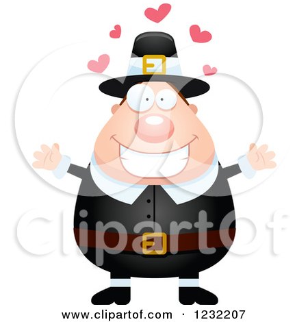 Clipart of a Loving Male Thanksgiving Pilgrim Wanting a Hug - Royalty Free Vector Illustration by Cory Thoman