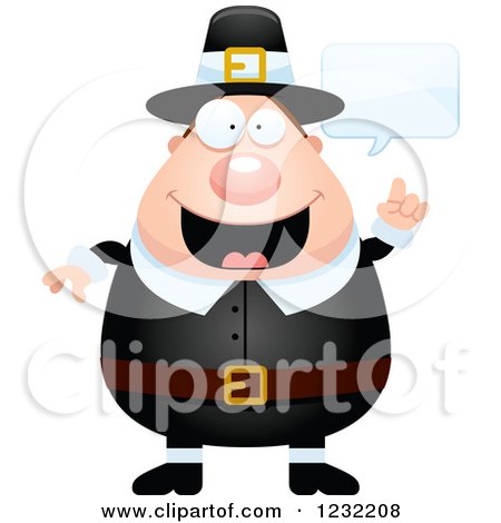Clipart of a Talking Male Thanksgiving Pilgrim - Royalty Free Vector Illustration by Cory Thoman