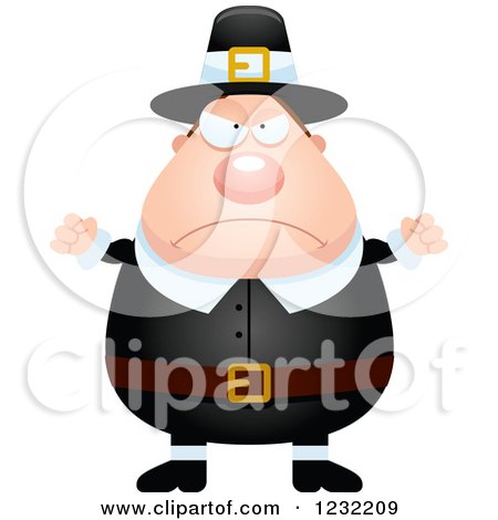 Clipart of a Mad Male Thanksgiving Pilgrim - Royalty Free Vector Illustration by Cory Thoman