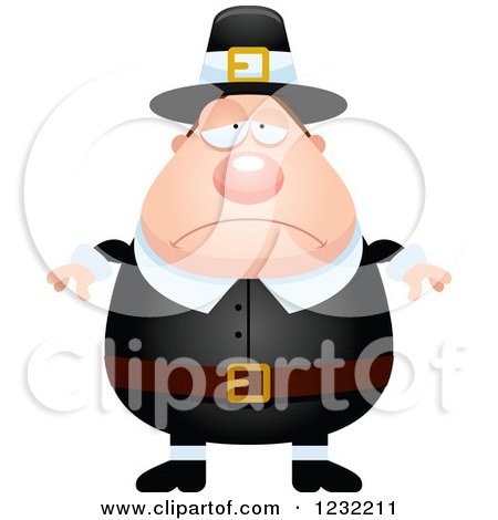 Clipart of a Depressed Male Thanksgiving Pilgrim - Royalty Free Vector Illustration by Cory Thoman