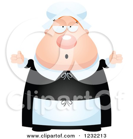 Clipart of a Careless Shrugging Female Thanksgiving Pilgrim - Royalty Free Vector Illustration by Cory Thoman