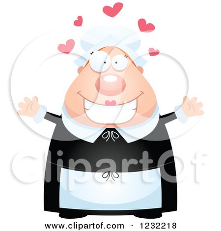 Clipart of a Loving Female Thanksgiving Pilgrim Wanting a Hug - Royalty Free Vector Illustration by Cory Thoman