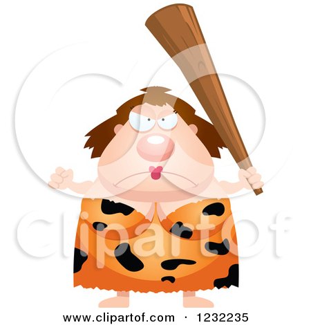 Clipart of a Mad Defensive Cavewoman with a Club - Royalty Free Vector Illustration by Cory Thoman