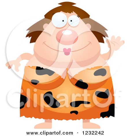 Clipart of a Friendly Waving Cavewoman - Royalty Free Vector Illustration by Cory Thoman
