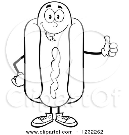 Clipart of a Black and White Hot Dog Mascot Holding a Thumb up - Royalty Free Vector Illustration by Hit Toon