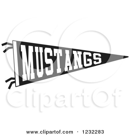Clipart of a Black and White Mustangs Team Pennant Flag - Royalty Free Vector Illustration by Johnny Sajem