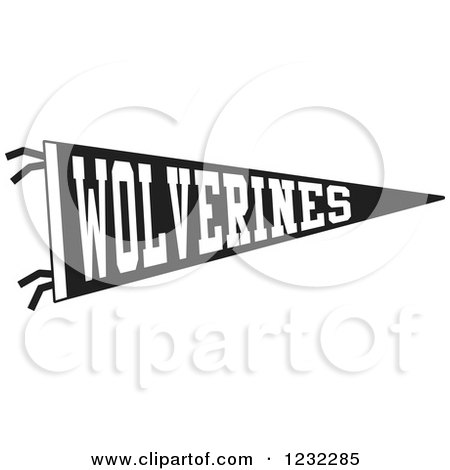 Clipart of a Black and White Wolverines Team Pennant Flag - Royalty Free Vector Illustration by Johnny Sajem