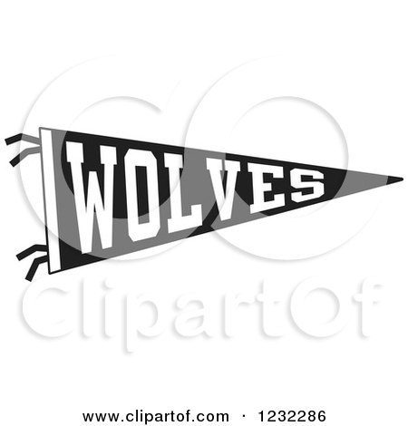 Clipart of a Black and White Wolves Team Pennant Flag - Royalty Free Vector Illustration by Johnny Sajem