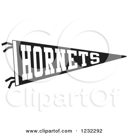 Clipart of a Black and White Hornets Team Pennant Flag - Royalty Free Vector Illustration by Johnny Sajem