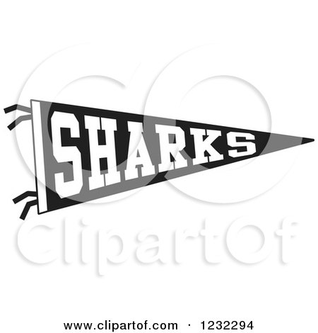 Clipart of a Black and White Sharks Team Pennant Flag - Royalty Free Vector Illustration by Johnny Sajem