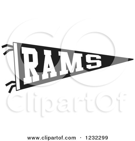 Clipart of a Black and White Rams Team Pennant Flag - Royalty Free Vector Illustration by Johnny Sajem