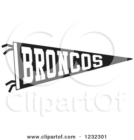 Clipart of a Black and White Broncos Team Pennant Flag - Royalty Free Vector Illustration by Johnny Sajem