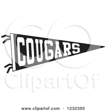 Clipart of a Black and White Cougars Team Pennant Flag - Royalty Free Vector Illustration by Johnny Sajem