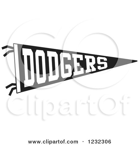 Clipart of a Black and White Dodgers Team Pennant Flag - Royalty Free Vector Illustration by Johnny Sajem
