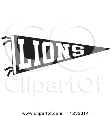 Clipart of a Black and White Lions Team Pennant Flag - Royalty Free Vector Illustration by Johnny Sajem