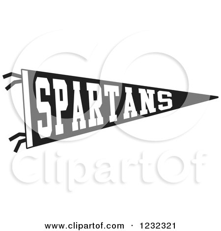 Clipart of a Black and White Spartans Team Pennant Flag - Royalty Free Vector Illustration by Johnny Sajem