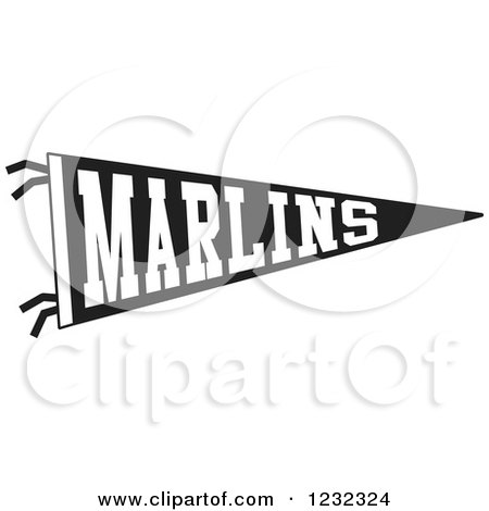 Clipart of a Black and White Marlins Team Pennant Flag - Royalty Free Vector Illustration by Johnny Sajem