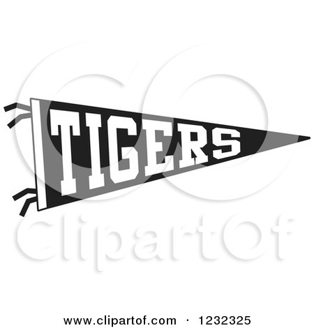 Clipart of a Black and White Tigers Team Pennant Flag - Royalty Free Vector Illustration by Johnny Sajem