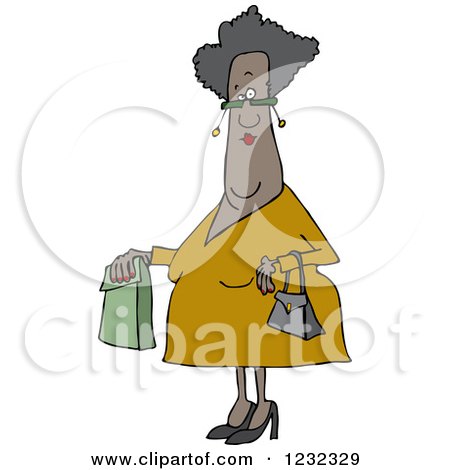 Clipart of a Senior African American Woman with a Paper Bag - Royalty Free Vector Illustration by djart