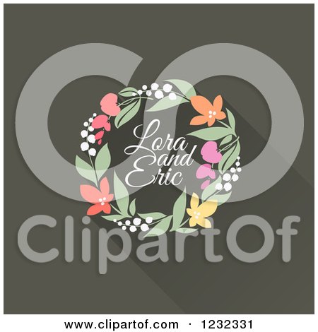 Clipart of a Colorful Floral Wreath with Laura and Eric Sample Text - Royalty Free Vector Illustration by elena