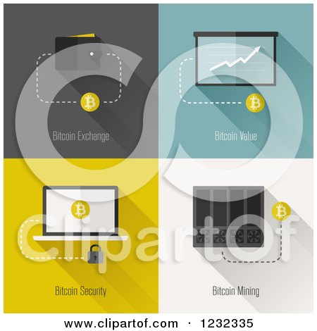 Clipart of Bitcoins with a Wallet Chart and Laptop - Royalty Free Vector Illustration by elena