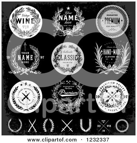 Clipart of Distressed Labels in Grayscale - Royalty Free Vector Illustration by BestVector