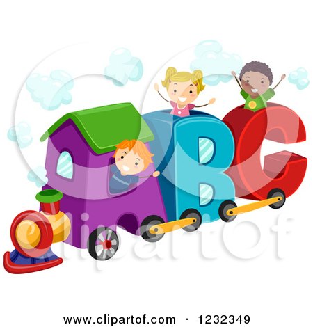 Clipart of Happy Diverse Kids Playing on an Abc Train - Royalty Free Vector Illustration by BNP Design Studio