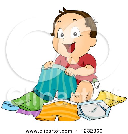 Clipart of a Baby Boy Choosing His Underwear - Royalty Free Vector Illustration by BNP Design Studio