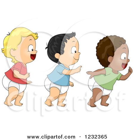 Clipart of Diverse Baby Toddler Boys Walking in Line - Royalty Free Vector Illustration by BNP Design Studio