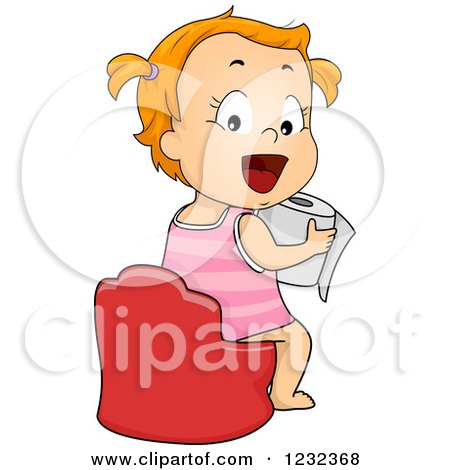 Clipart of a Potty Training Toddler Girl Holding a Toilet Paper Roll - Royalty Free Vector Illustration by BNP Design Studio