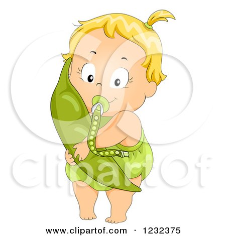 Clipart of a Caucasian Toddler Girl with a Pacifier and Pea Pillow - Royalty Free Vector Illustration by BNP Design Studio